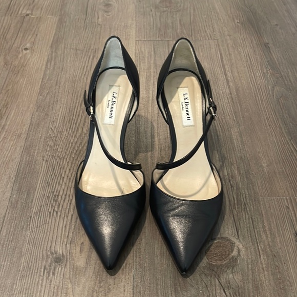 LK Bennett Black Leather Cross Ankle Strap Shoes - Picture 2 of 9